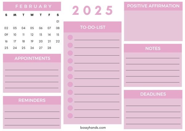2025 Monthly Calendar Planner February - White
