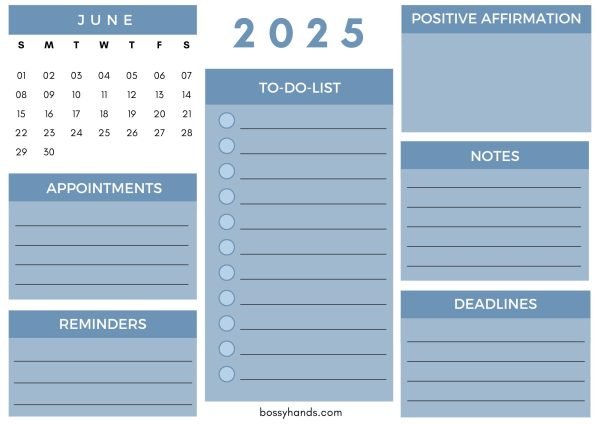 Monthly Calendar Planner June - White