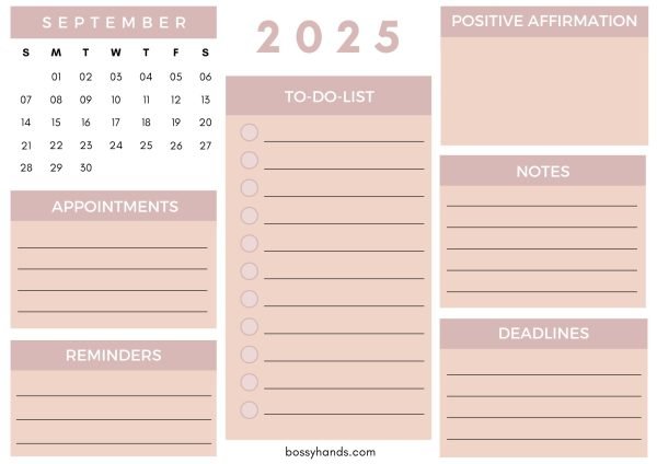 Monthly Calendar Planner September - White