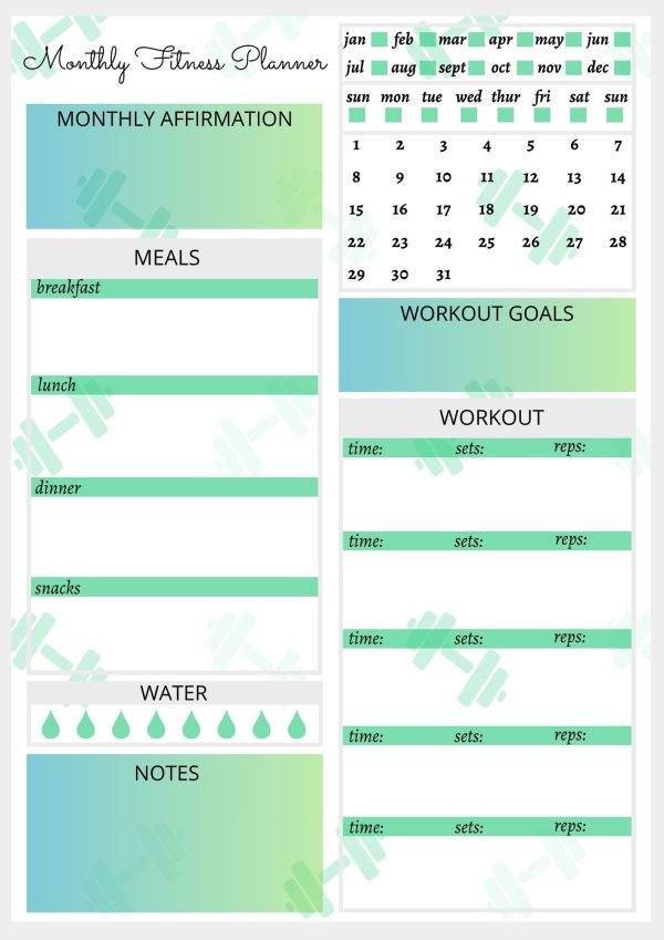 Monthly Workout and Fitness Planner